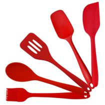 Kit Utensílios de Silicone 5 Peças Vermelho para Cozinha Linha Premium Alta Qualidade Versátil - JFZ IMPORT