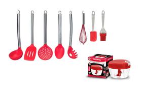 Kit Utensílios de Silicone Colheres cabo Inox com Mini Processador 3 Lâminas