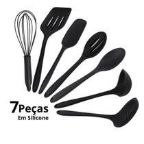 Kit utensílios de Silicone cozinha 7 Peças Preto Jogo