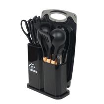 Kit Utensílios de Silicone e Cabo de Madeira 19 Peças com Suporte