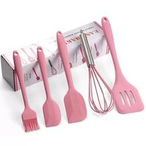 Kit Utensílios De Silicone Maciço Espátulas Concha Cozinha ROSA