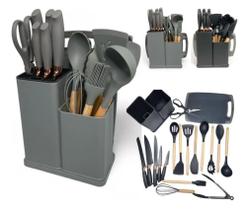 Kit utensilios de silicone p/cozinha 19pcs - cinza