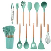 Kit Utensílios de Silicone para Cozinha 12 Peças Cabo Madeira - XDX