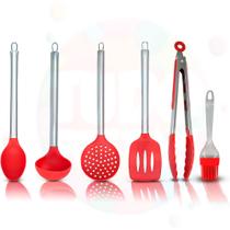 Kit Utensílios De Silicone Para Cozinha 6 peças Com Cabo Inox Jogo Para Cozinha