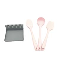 Kit utensílios de Silicone Rosa com Descanso