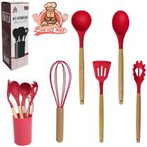 Kit utensilios espatula colher pegador concha batedor clara fouet silicone escorredor vermelho bons cheff Kit utensilios espatula colher pegador concha batedor clara fouet silicone escorredor vermelho bons cheff