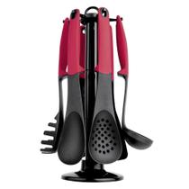 Kit Utensílios Euro Home 7 Peças Nylon Com Cabo Acrílico Vermelho
