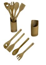 Kit Utensílios Grandes para Cozinha Bambu Colher de Pau