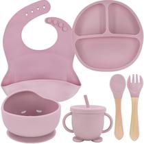 Kit Utensílios Infantil Silicone 6 Peças Bebê Crianças Copo