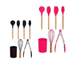 Kit Utensilios Linha classico Art House cabo de Madeira e Silicone