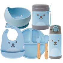 Kit Utensílios para Alimentação Infantil Bebês Azul - Buba
