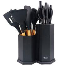 Kit Utensilios Para Cozinha Maldivas 18 Peças em Plastico Preto Kehome