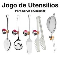 Kit Utensilios Para Cozinhar 5 Pecas - Jogo inox Conjunto - Peneira - Concha - Colher - Espátula bolo - Pegador de Massas e Frios - PANAMI - Original