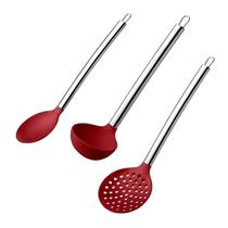 Kit Utensílios Silicone Alta Qualidade Vermelho Concha Escumadeira Colher De Arroz Euro Home Kit Utensílios Silicone Alta Qualidade Vermelho Concha Escumadeira Colher De Arroz Euro Home