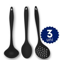 Kit Utensílios Silicone Concha Escumadeira Colher 28cm Resistente Alta Qualidade Cozinha Antiaderente