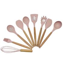 Kit Utensílios Silicone Madeira com 9 Itens