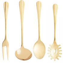 Kit Utensílios Talheres Cozinha Dourado Gourmet Positano 4 Peças - Lyor