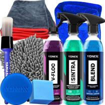 Kit V-Floc 500ml Shampoo Neutro Concentrado Cera Liquida Blend Spray Limpador Multiação Sintra Fast Toalha de Secagem Luva Microfibra