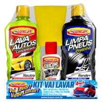 Kit Vai Lavar 3 x 1 Luxcar Shampoo Limpa Pneus Silicone Gel LX2200