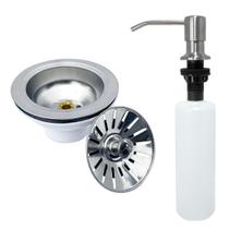 Kit Valvula Americana 3 1/2 E Porta Detergente 350 ml Dispenser Sabonete Liquido De Embutir Para Pia cuba bancada 2 Peças