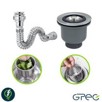 Kit Válvula Americana Cesto Higiênico 3.1/2 Inox + Sifão Universal Extensivo Cromado