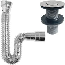 Kit Valvula Click ABS e Sifao Cromado Sanfonado Universal Extensivel Tampa Inox Pequena Kit Banheiro Ralo De Pia 7/8 Lavatorio Tubo Flexivel Ajustável