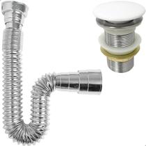 Kit Valvula Click Cerâmica e Sifao Sanfonado Cromado Universal Extensivel e Banheiro Ralo De Pia Inox 1 1/4 Lavatorio e Tubo Flexivel Ajustável Escoam