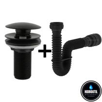 Kit Válvula Click Preta Lavatório Cuba Sifão Sanfonado Universal Extensivo Preto Kit Válvula Click Preta Lavatório Cuba Sifão Sanfonado Universal Extensivo Preto