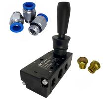 Kit Válvula Joystick Pneumatica 5/2 Vias Alavanca Trava 1/4