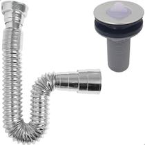 Kit Valvula Lavatório ABS e Sifao Cromado Sanfonado Universal Extensivel Tampa Inox Pequena Kit Banheiro Ralo De Pia 7/8 Lavatorio Tubo Ajustável Cuba