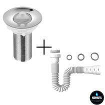 Kit Válvula Lavatório Cromada 7/8 Cuba Sifão Universal Extensivo Branco