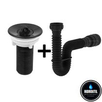 Kit Válvula Preta Lavatório 7/8 Cuba Sifão Sanfonado Universal Extensivo Preto Kit Válvula Preta Lavatório 7/8 Cuba Sifão Sanfonado Universal Extensivo Preto