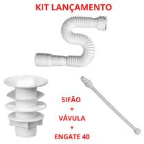 Kit Válvula + Sifão Sanfonado + Engate Pvc 40cm - Kit Completo - Krona