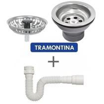 Kit Válvula Tramontina 3 1/2 P/Pias e Cubas 94510012 + Sifão Simples Sanfonado