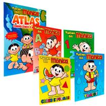 Kit Vamos Aprender Turma da Mônica Alfabeto + Números + Cores e Formas + Traços + Atlas