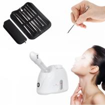 Kit Vaporizador Spa Facial e Capilar + Kit 7 Curetas Remoção Extração Cravos Espinhas