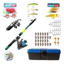 Kit Vara De Pesca Telescopica Molinete Linha 52 Itens