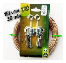 Kit Varal 20mts Cabo De Aço Revestido Nylon Cristal 3,30mm 5.0