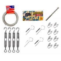 Kit Varal Aço 50mts 4mm+kit (gancho,esticador,broca,pitao)