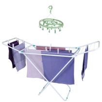 Kit Varal Chão Com Abas 144cm Aço Roupas Dobrável + Mini Varal Redondo Prendedor - Mor