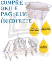 Kit Varal De Calcinha Roupa Intima 26 Prendedores Branco E Cesto De Prendedor Organizador Multiuso 22x14x15cm Com Alça