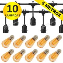 Kit Varal de Luzes 5m com 10 Lâmpadas LED 2W S14 Branco Quente 110V Embu LED KIT034