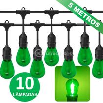 Kit Varal de Luzes Iluminado Com 10 Lâmpadas LED S14 Retrô Econômica 1W 110v 5 Metros Verde KIT030 Kit Varal de Luzes Iluminado Com 10 Lâmpadas LED S14 Retrô Econômica 1W 110v 5 Metros Verde KIT030
