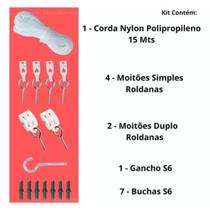 Kit Varal De Teto Premium Roldanas Com Corda 15Mt Cor Branco