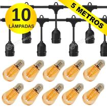 Kit Varal LED Retrô 5m 10 Lâmpadas 2W S14 Branco Quente 110V Para Festa e Jardim KIT034 Kit Varal LED Retrô 5m 10 Lâmpadas 2W S14 Branco Quente 110V Para Festa e Jardim KIT034