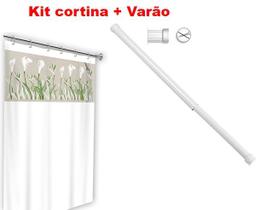 Kit Varão Banheiro 90 x 140 + Cortina Box Copo Leite Branca - Maxeb