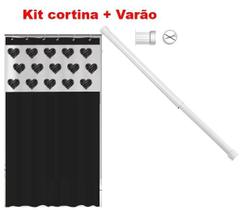 Kit Varão Banheiro 90 x 140 + Cortina Box Coração - Maxeb