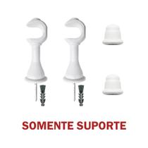 Kit Varão de Madeira Para Cortina Simples 2,00 Metros 19mm com Ponteira e Suporte cor:Somente Acessórios Branco