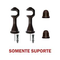 Kit Varão de Madeira Para Cortina Simples 2,00 Metros 19mm com Ponteira e Suporte cor:Somente Acessórios Tabaco