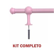 Kit Varão de Madeira Para Cortina Simples 2,00 Metros 19mm com Ponteira e Suporte cor:Varão Completo Rosa Bebê